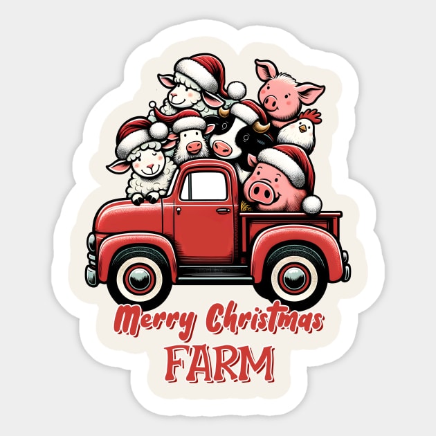 Farm Animals Truck Merry Christmas Sticker by Nessanya